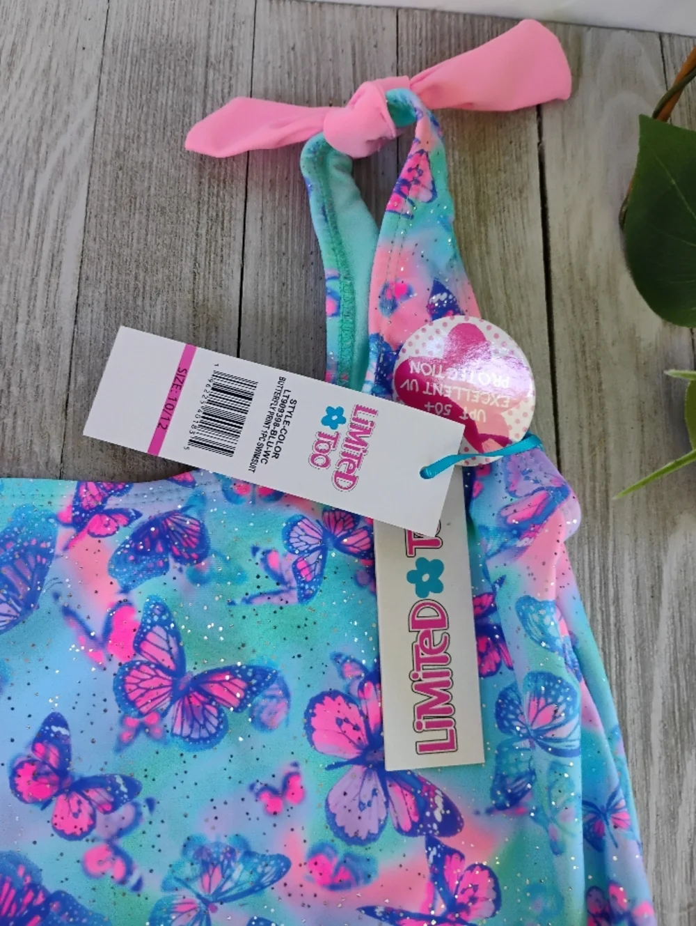 Limited Too One Piece Girls Swimsuit Butterfly 10/12 & FREE SWIM GOGGLES NWT
